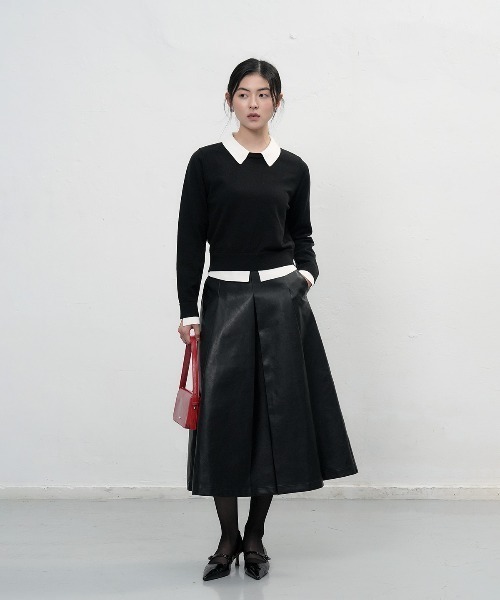 GENERAL IDEA(ジェネラルアイデア)の「essential collar layered pullover レイヤード襟付きニットプルオーバー(ニット/セーター・レディース・グレー/ブラック/アイボリー・S/L/M)」の15枚目の写真