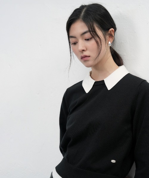 GENERAL IDEA(ジェネラルアイデア)の「essential collar layered pullover レイヤード襟付きニットプルオーバー(ニット/セーター・レディース・グレー/ブラック/アイボリー・S/L/M)」の11枚目の写真
