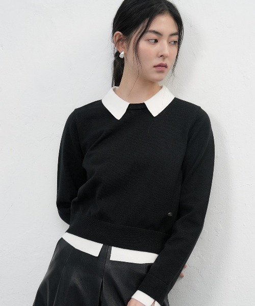 GENERAL IDEA(ジェネラルアイデア)の「essential collar layered pullover レイヤード襟付きニットプルオーバー(ニット/セーター・レディース・グレー/ブラック/アイボリー・S/L/M)」の13枚目の写真