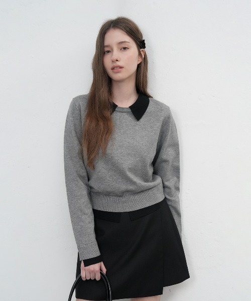 GENERAL IDEA(ジェネラルアイデア)の「essential collar layered pullover レイヤード襟付きニットプルオーバー(ニット/セーター・レディース・グレー/ブラック/アイボリー・S/L/M)」の20枚目の写真