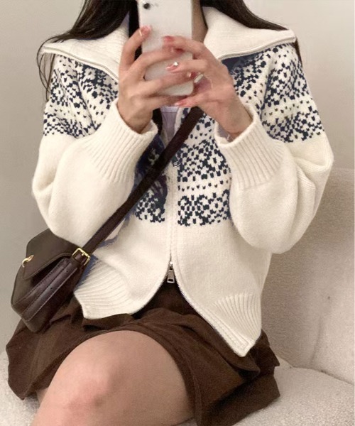 セール】ノルディック柄 ダブルジップニットカーディガン（ニット