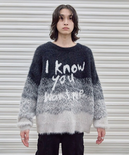 Heart Tattoo(ハートタトゥー)の「Art shaggy gradation BIG Knit / アートデザインシャギービッグニット(ニット/セーター・レディース・ブラック系・FREE)」の9枚目の写真