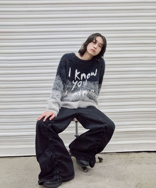 Heart Tattoo(ハートタトゥー)の「Art shaggy gradation BIG Knit / アートデザインシャギービッグニット(ニット/セーター・レディース・ブラック系・FREE)」の17枚目の写真