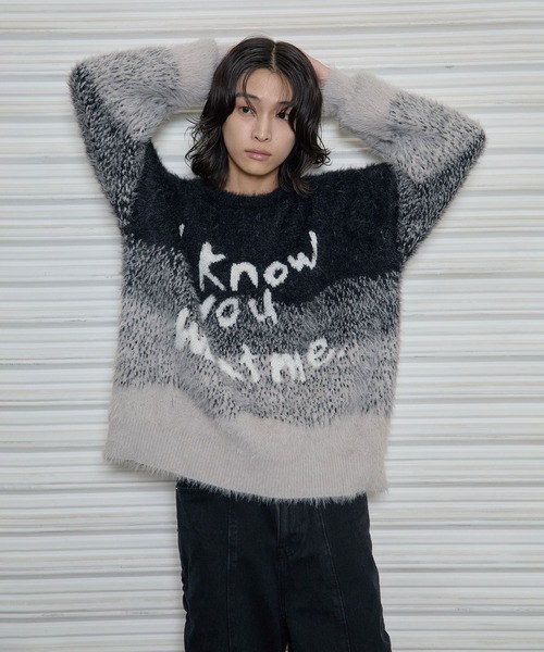 Heart Tattoo(ハートタトゥー)の「Art shaggy gradation BIG Knit / アートデザインシャギービッグニット(ニット/セーター・レディース・ブラック系・FREE)」の4枚目の写真
