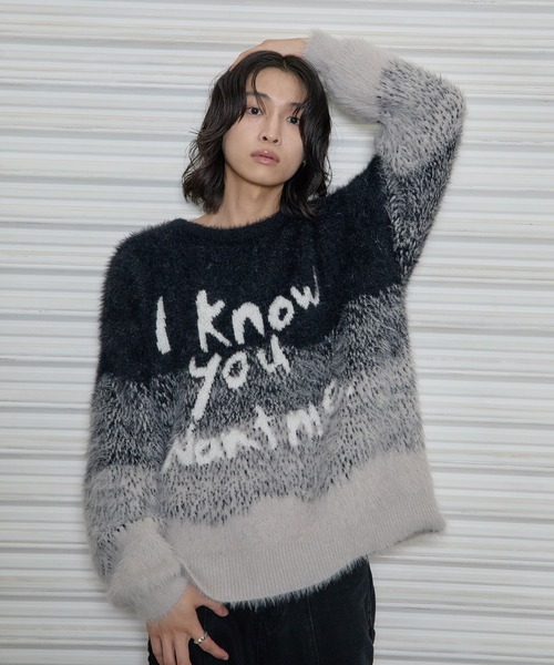 Heart Tattoo(ハートタトゥー)の「Art shaggy gradation BIG Knit / アートデザインシャギービッグニット(ニット/セーター・レディース・ブラック系・FREE)」の5枚目の写真