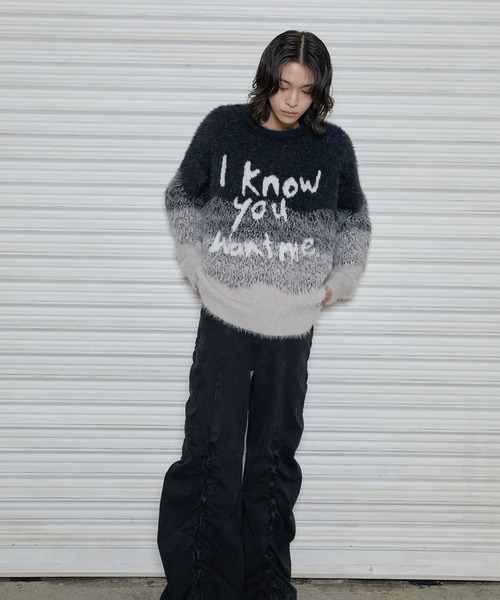Heart Tattoo(ハートタトゥー)の「Art shaggy gradation BIG Knit / アートデザインシャギービッグニット(ニット/セーター・レディース・ブラック系・FREE)」の6枚目の写真
