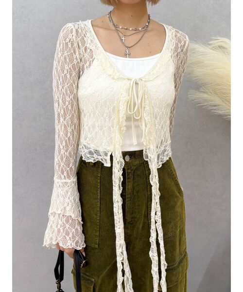 EVRIS（エヴリス）の「レースグランジデザイントップス（Tシャツ/カットソー・レディース・ブラック/アイボリー/ブラウン・FREE）」の2枚目の写真