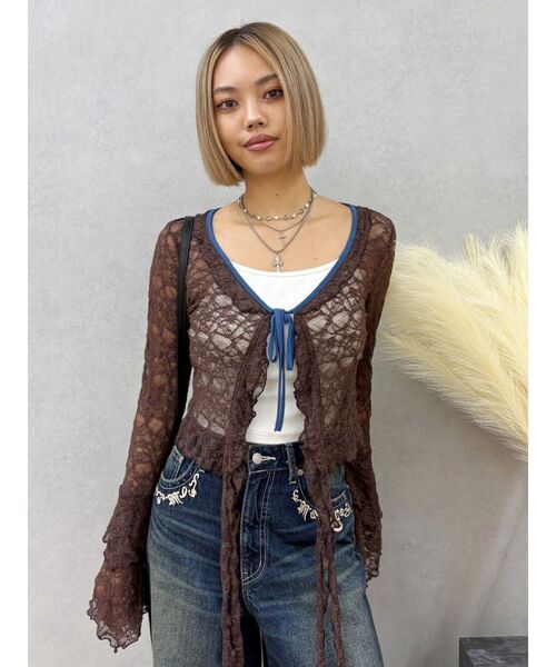 EVRIS（エヴリス）の「レースグランジデザイントップス（Tシャツ/カットソー・レディース・ブラック/アイボリー/ブラウン・FREE）」の19枚目の写真