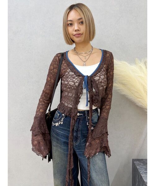 EVRIS（エヴリス）の「レースグランジデザイントップス（Tシャツ/カットソー・レディース・ブラック/アイボリー/ブラウン・FREE）」の21枚目の写真