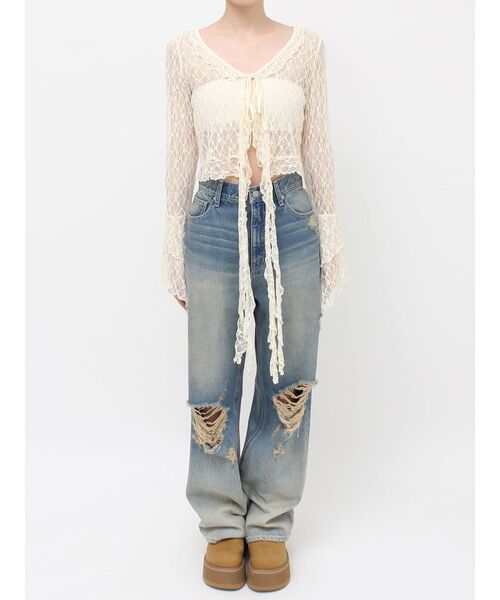 EVRIS（エヴリス）の「レースグランジデザイントップス（Tシャツ/カットソー・レディース・ブラック/アイボリー/ブラウン・FREE）」の9枚目の写真