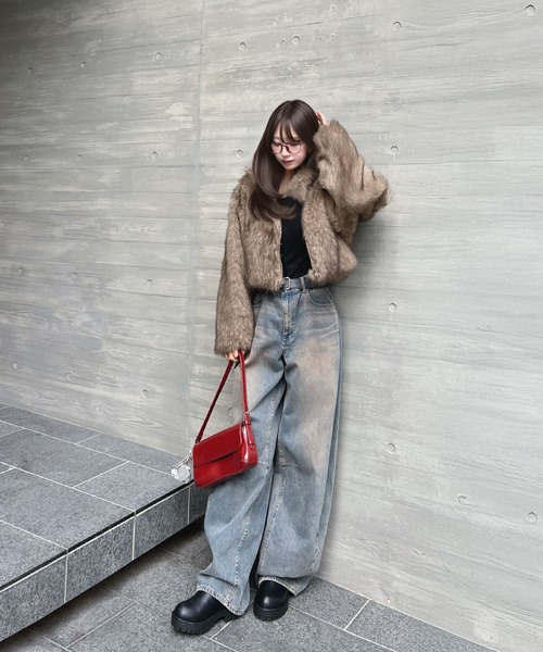 CHARME BY MICOLA（シャルムバイミコラ）の「ショート丈ファージャケット（その他アウター・レディース・ベージュ/ブラウン・FREE）」の4枚目の写真