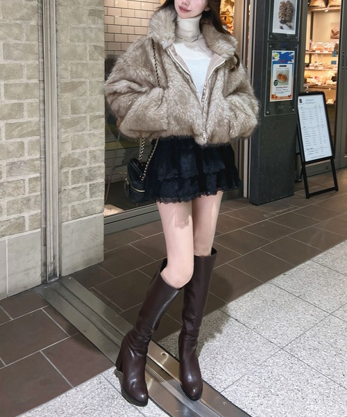 CHARME BY MICOLA（シャルムバイミコラ）の「ショート丈ファージャケット（その他アウター・レディース・ベージュ/ブラウン・FREE）」の12枚目の写真