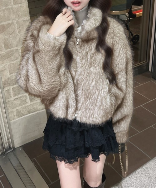 CHARME BY MICOLA（シャルムバイミコラ）の「ショート丈ファージャケット（その他アウター・レディース・ベージュ/ブラウン・FREE）」の14枚目の写真