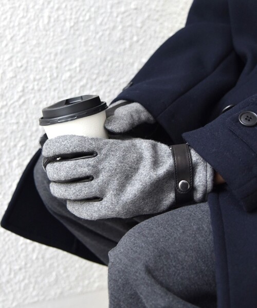 SHIPS any(シップス エニィ)の「SHIPS any:〈スマホ/タッチパネル対応〉ウール / レザー ベルト グローブ◇(手袋・メンズ・グレー/ダークグレー/ネイビー・ONE SIZE)」の1枚目の写真