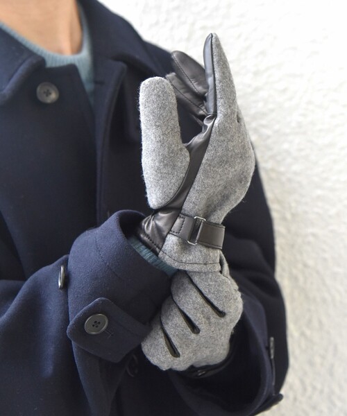 SHIPS any(シップス エニィ)の「SHIPS any:〈スマホ/タッチパネル対応〉ウール / レザー ベルト グローブ◇(手袋・メンズ・グレー/ダークグレー/ネイビー・ONE SIZE)」の6枚目の写真