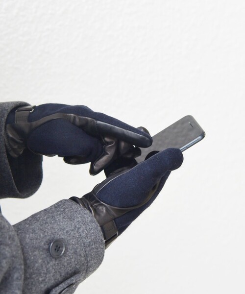 SHIPS any(シップス エニィ)の「SHIPS any:〈スマホ/タッチパネル対応〉ウール / レザー ベルト グローブ◇(手袋・メンズ・グレー/ダークグレー/ネイビー・ONE SIZE)」の8枚目の写真