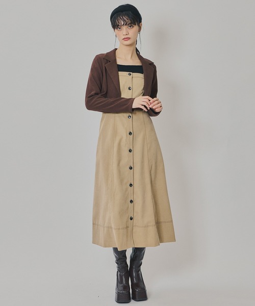 セール】スエードライクショートジャケット×バイカラーワンピース