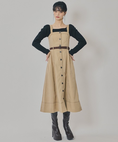 スエードライクショートジャケット×バイカラーワンピースセットアップ