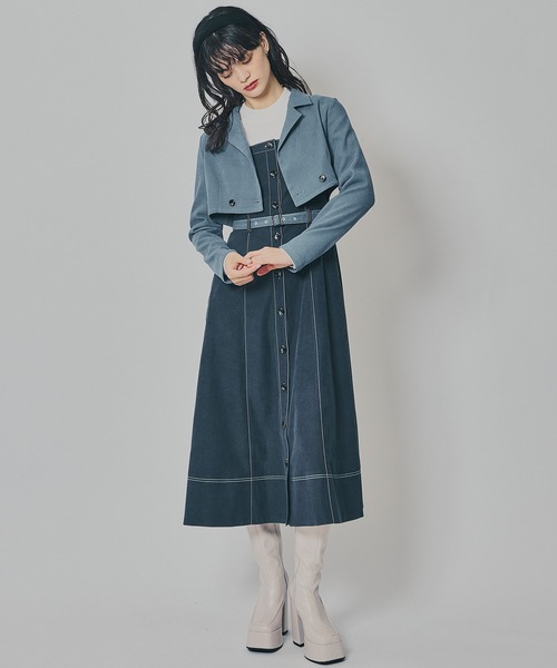 reas1:read1セット スエードライクショートジャケット×バイカラーワンピースセットアップ