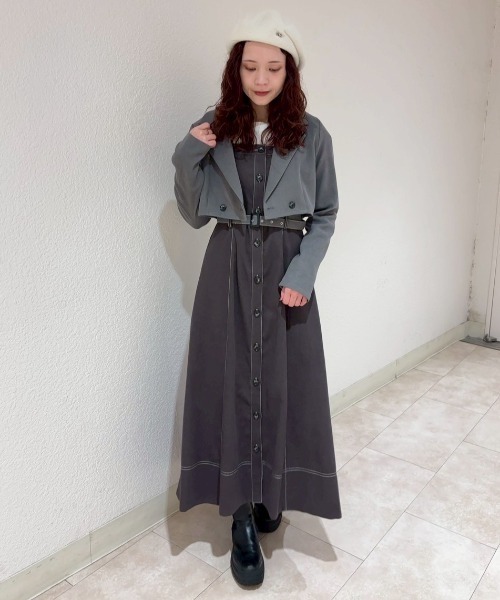 reas1:read1セット スエードライクショートジャケット×バイカラーワンピースセットアップ