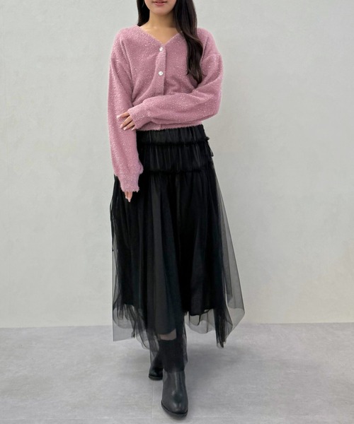 31 Sons de mode（トランテアン　ソン　ドゥ　モード）の「2025秋冬新作 Vネックシャギーカーディガン（カーディガン/ボレロ・レディース・チャコールグレー/ピンク/ライトグリーン/ベージュ・ﾌﾘ-）」の16枚目の写真