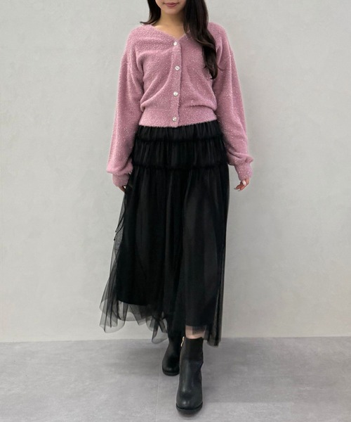 31 Sons de mode（トランテアン　ソン　ドゥ　モード）の「2025秋冬新作 Vネックシャギーカーディガン（カーディガン/ボレロ・レディース・チャコールグレー/ピンク/ライトグリーン/ベージュ・ﾌﾘ-）」の18枚目の写真