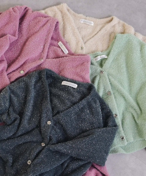 31 Sons de mode（トランテアン　ソン　ドゥ　モード）の「2025秋冬新作 Vネックシャギーカーディガン（カーディガン/ボレロ・レディース・チャコールグレー/ピンク/ライトグリーン/ベージュ・ﾌﾘ-）」の5枚目の写真