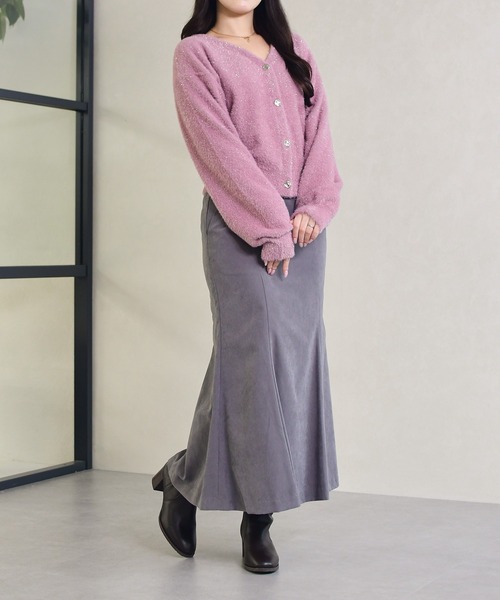 31 Sons de mode（トランテアン　ソン　ドゥ　モード）の「2025秋冬新作 Vネックシャギーカーディガン（カーディガン/ボレロ・レディース・チャコールグレー/ピンク/ライトグリーン/ベージュ・ﾌﾘ-）」の7枚目の写真