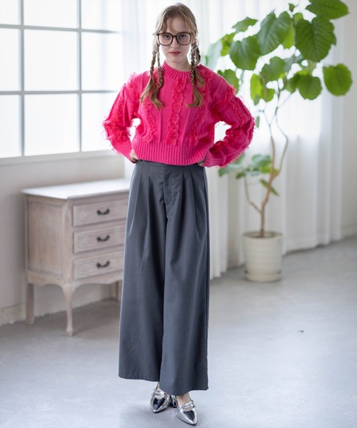 CLEAR BASIC（クリアベーシック）の「【低身長用サイズ有】ウエストリブワイドパンツ[オフィスカジュアル 着回し抜群 大人]≪AW新作≫（その他パンツ・レディース・アイボリー/グレー/ブラウン・F/PF）」の6枚目の写真