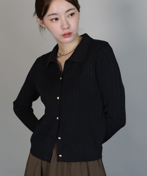 新色追加》ゴールドボタンケーブルニットカーディガン（カーディガン