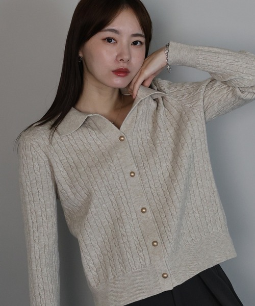 新色追加／6色展開》ゴールドボタンケーブルニットカーディガン