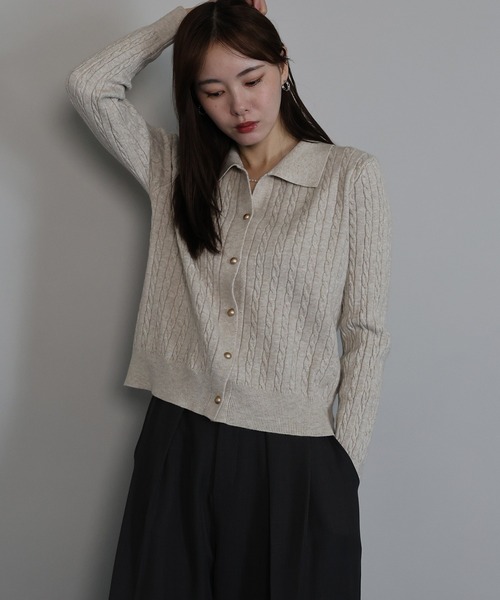 セール】《新色追加／6色展開》ゴールドボタンケーブルニット