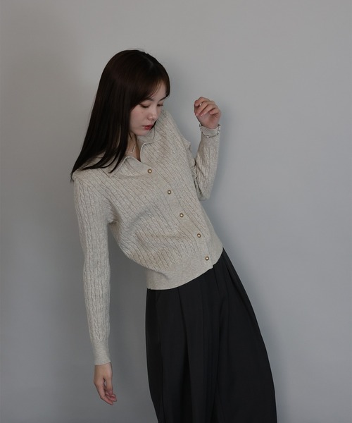 新色追加》ゴールドボタンケーブルニットカーディガン（カーディガン