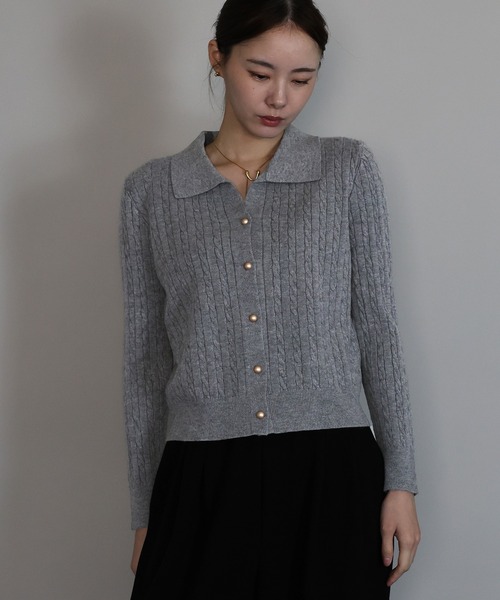 新色追加／6色展開》ゴールドボタンケーブルニットカーディガン