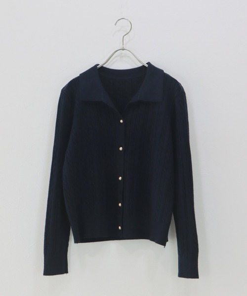 セール】《新色追加／6色展開》ゴールドボタンケーブルニット