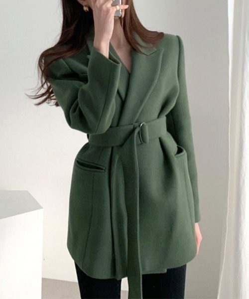 セール】テーラードカラーウエストベルト付きコート（チェスターコート