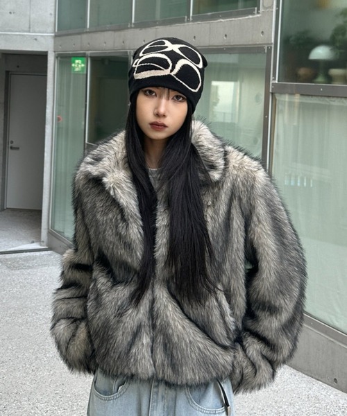 グレー ファーショートジャケット グレーファーショートジャケット（その他アウター）｜KsG