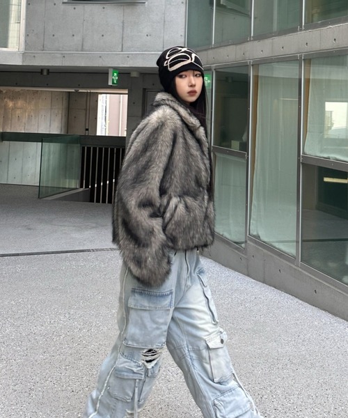 グレー ファーショートジャケット グレーファーショートジャケット（その他アウター）｜KsG