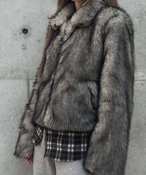 グレー ファーショートジャケット グレーファーショートジャケット（その他アウター）｜KsG