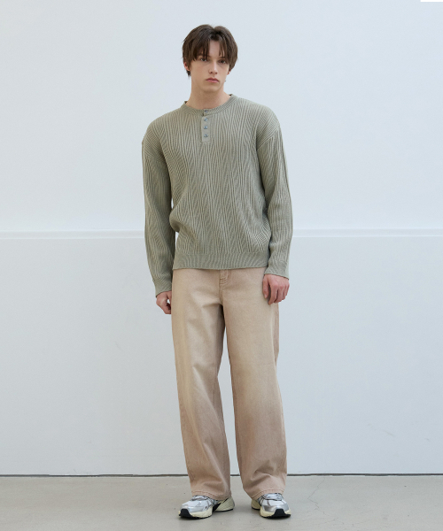 NODU（ノードユー）の「ライトゴルジヘンリーネックニットTシャツ[グリーン]（Tシャツ/カットソー・メンズ・その他・MEDIUM/LARGE）」の2枚目の写真