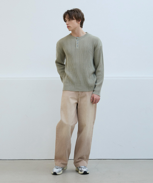 NODU（ノードユー）の「ライトゴルジヘンリーネックニットTシャツ[グリーン]（Tシャツ/カットソー・メンズ・その他・MEDIUM/LARGE）」の3枚目の写真