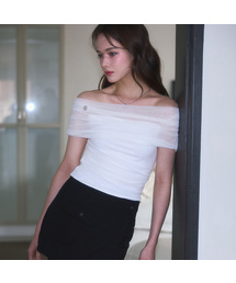 Sha Layered Off Shoulder T-shirt [White]