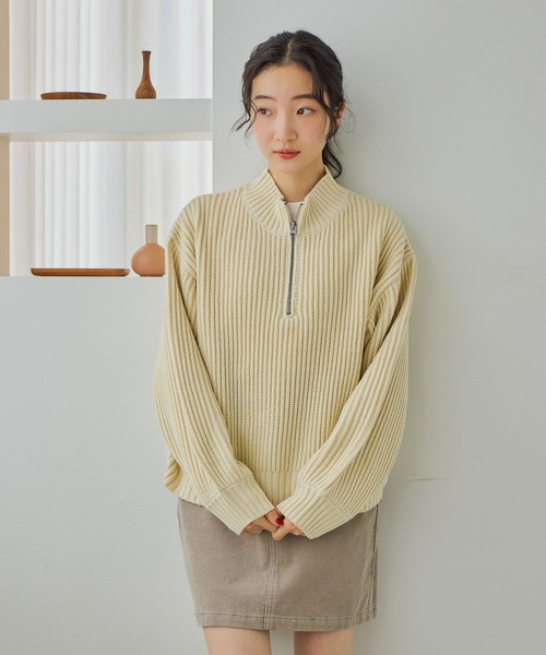 バックキルトZIPニットプルオーバー（ニット/セーター）｜niko and