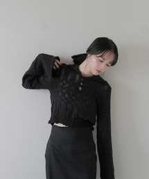 Reurie' | オリジナルパフィーポロニット / カジュアル ショート丈 クロップド丈 襟 アイボリー ブラック シンプル(ニット/セーター)