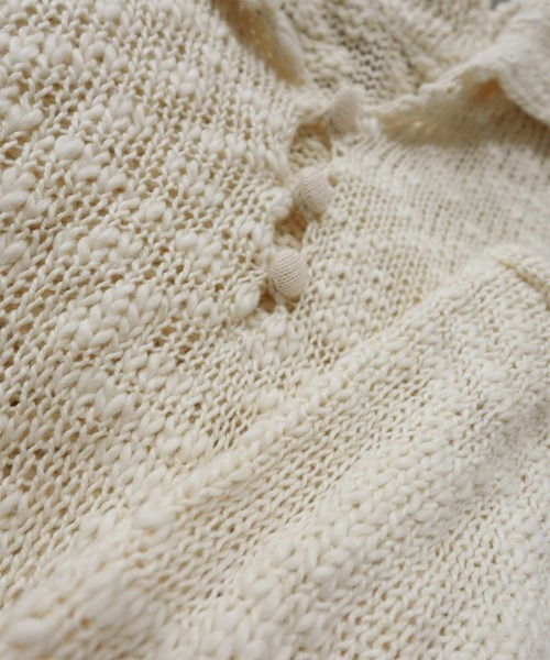 Reurie'（レウリィ）の「オリジナルパフィーポロニット / カジュアル ショート丈 クロップド丈 襟 アイボリー ブラック シンプル（ニット/セーター・レディース・アイボリー/ブラック・FREE）」の5枚目の写真