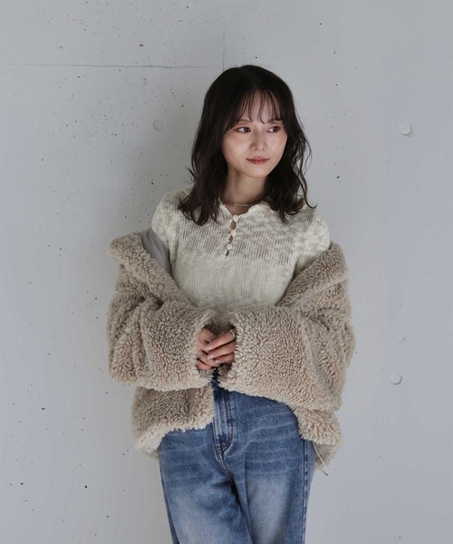 Reurie'(レウリィ)の「【好評につき再入荷!】オリジナルパフィーポロニット / カジュアル ショート丈 クロップド丈 襟 アイボリー ブラック シンプル(ニット/セーター・レディース・アイボリー/ブラック・FREE)」の21枚目の写真