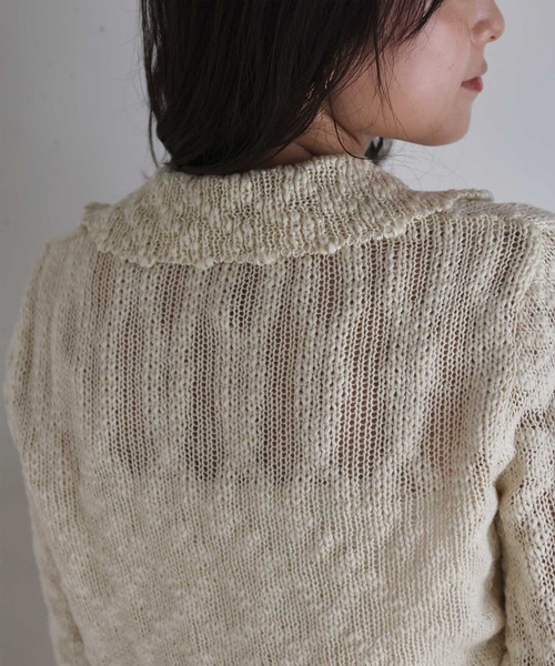 Reurie'（レウリィ）の「オリジナルパフィーポロニット / カジュアル ショート丈 クロップド丈 襟 アイボリー ブラック シンプル（ニット/セーター・レディース・アイボリー/ブラック・FREE）」の15枚目の写真