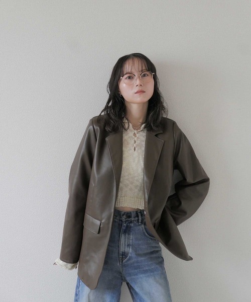 Reurie'（レウリィ）の「オリジナルパフィーポロニット / カジュアル ショート丈 クロップド丈 襟 アイボリー ブラック シンプル（ニット/セーター・レディース・アイボリー/ブラック・FREE）」の17枚目の写真