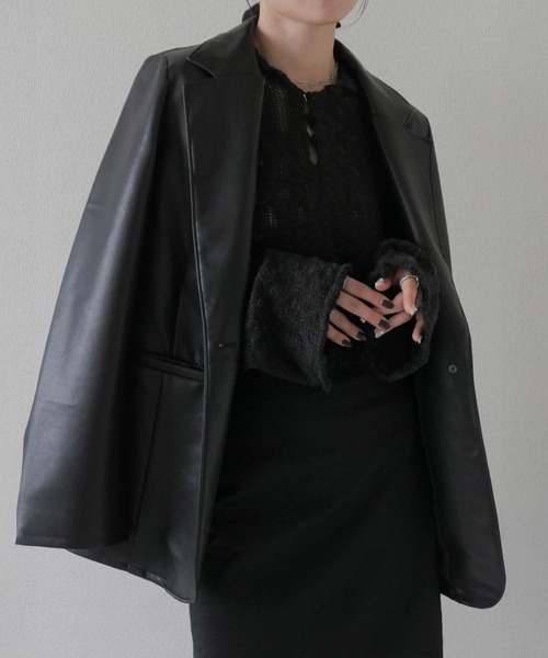 Reurie'（レウリィ）の「オリジナルパフィーポロニット / カジュアル ショート丈 クロップド丈 襟 アイボリー ブラック シンプル（ニット/セーター・レディース・アイボリー/ブラック・FREE）」の20枚目の写真