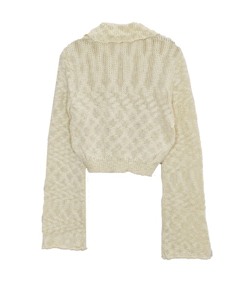 Reurie'（レウリィ）の「オリジナルパフィーポロニット / カジュアル ショート丈 クロップド丈 襟 アイボリー ブラック シンプル（ニット/セーター・レディース・アイボリー/ブラック・FREE）」の12枚目の写真